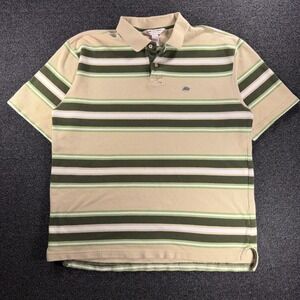 Vintage Ecko Unltd Mens L Polo Shirt Tan Green Striped Pique Cotton Short Sleeve